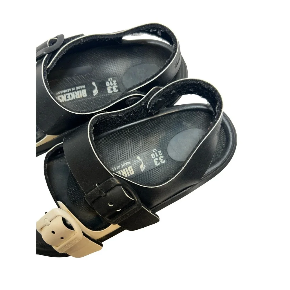 Birkenstock Mogami Kids Sandals Black White Colorblock Buckle Strap EU 33